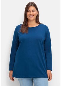 Große Größen Longshirt mit hohen Seitenschlitzen Gr. 52 blau von sheego für Damen
