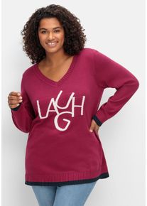 Große Größen Pullover mit Wording im Intarsienstrick Gr. 40/42 rot von sheego für Damen