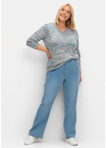 Große Größen Bootcut-Jeans mit Komfortbund und Used-Effekten Gr. 56 blau von sheego für Damen