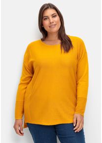 Große Größen Pullover mit Rundhalsausschnitt und Ripp-Details Gr. 40 gelb von sheego für Damen