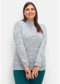 Große Größen Melierter Strickpullover mit V-Einsatz Gr. 46 grün von sheego für Damen