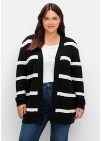 Große Größen Gestreifte Strickjacke im Patenstrickmuster Gr. 52/54 schwarz gestreift von sheego für Damen