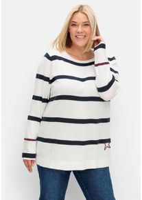 Große Größen Gestreifter Pullover mit Stern-Stickerei, aus Baumwolle Gr. 56/58 beige gestreift von sheego für Damen