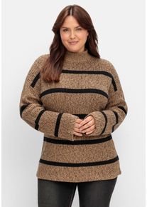 Große Größen Pullover in Boxy-Form, mit Streifenmuster Gr. 48/50 cappuccino/schwarz gestreift von sheego für Damen