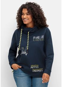 Große Größen Sweatshirt mit Stehkragen und Wordingprint. Gr. 40/42 blau von sheego für Damen