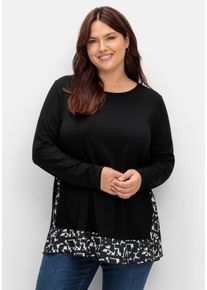 Große Größen Longshirt in Lagenoptik, mit Grafikprint-Einsatz Gr. 48/50 schwarz von sheego für Damen