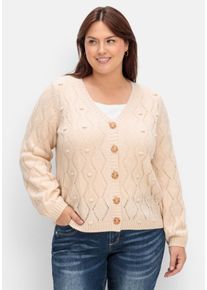 sheego by Joe Browns Große Größen Kurze Lochmuster-Strickjacke mit Wollanteil Gr. 48/50 weiß von sheego für Damen