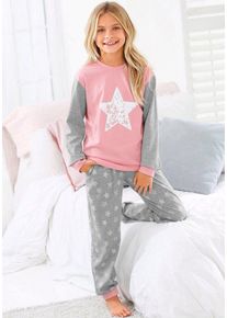 Vivance Pyjama (2 tlg., 1 Stück) in langer Form mit Sternen Print, grau|rosa