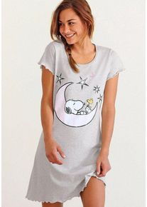 PEANUTS Nachthemd mit Snoopy-Print und Kräuselsäumen, grau