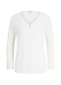 Tom Tailor Damen 3/4 Arm Shirt mit V-Ausschnitt, weiß, Logo Print, Gr. XL