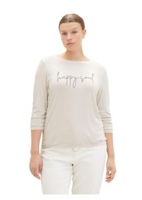 Tom Tailor Große Größen Meliertes Shirt mit 3/4-Arm und Schriftzug vorn Gr. 44 grau für Damen