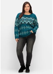 Große Größen Pullover mit Jacquard-Strickmuster Gr. 48/50 blau von sheego für Damen