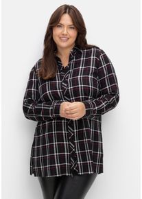 Große Größen Karierte Longbluse mit Seitenschlitzen Gr. 60 schwarz/weiß kariert von sheego für Damen