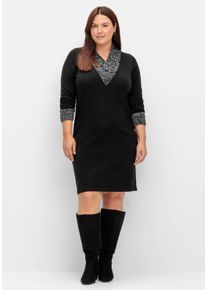 sheego by Joe Browns Große Größen Strickkleid mit Schalkragen und Kontrastdetails Gr. 44 schwarz von sheego für Damen