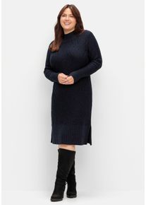 Große Größen Strickkleid im Zickzack-Ajourmuster Gr. 54 blau von sheego für Damen