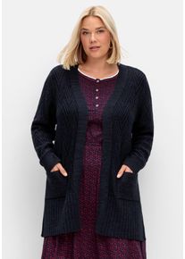 Große Größen Lange Strickjacke mit Zickzack-Ajourmuster Gr. 44/46 blau von sheego für Damen