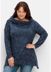 Große Größen Langes Sweatshirt mit Alloverdruck, in Zipfelform Gr. 48/50 blau bedruckt von sheego für Damen