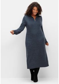 Große Größen Strickkleid in Midilänge, mit Troyerkragen Gr. 46 blau von sheego für Damen