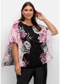 Große Größen Tunika mit Fledermausärmeln, aus Georgette Gr. 44 schwarz geblümt von sheego für Damen