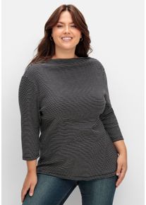 Große Größen Gestreiftes Shirt mit 3/4-Arm und U-Boot-Ausschnitt Gr. 48/50 schwarz gestreift von sheego für Damen