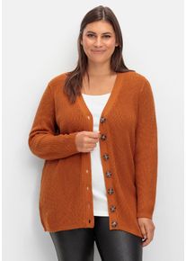 Große Größen Strickjacke mit melierten Schmuckknöpfen Gr. 50 braun von sheego für Damen
