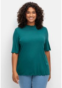 Große Größen Shirt mit Stehkragen und Wellensaumkanten Gr. 54 blau von sheego für Damen