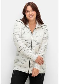 Große Größen Strickjacke mit Troyerkragen und Reißverschluss Gr. 52/54 weiß/schwarz von sheego für Damen