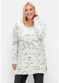 Große Größen Longpullover mit Kontrastgarn, mit Wollanteil Gr. 44/46 weiß/schwarz von sheego für Damen