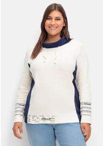 Große Größen Sweatshirt mit weitem Rollkragen und Kontrastdetails Gr. 48 beige von sheego für Damen