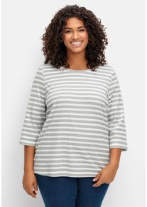 Große Größen Ringelshirt mit 3/4-Arm, aus reiner Baumwolle Gr. 40 grau/weiß von sheego für Damen