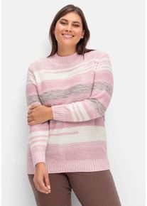 Große Größen Pullover mit Stehkragen und Blockstreifen Gr. 48 rosa von sheego für Damen