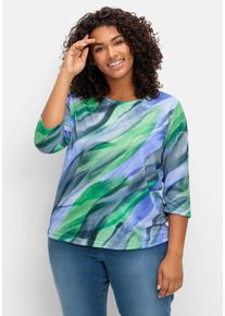 Große Größen 3/4-Arm-Shirt mit Alloverdruck in gebatikter Optik Gr. 50 blau/grasgrün bedruckt bedruckt von sheego für Damen