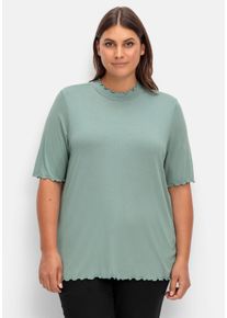 Große Größen Shirt mit Stehkragen und Wellensaumkanten Gr. 52 grün von sheego für Damen