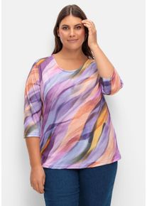 Große Größen 3/4-Arm-Shirt mit Alloverdruck in gebatikter Optik Gr. 56 traube/rostrot bedruckt bedruckt von sheego für Damen