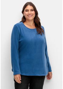Große Größen Fleeceshirt mit abgerundetem Saum Gr. 48 blau von sheego für Damen