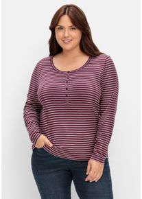 Große Größen Gestreiftes Langarmshirt mit Knopfleiste Gr. 44/46 lila gestreift von sheego für Damen