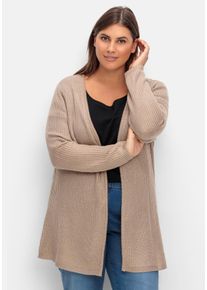 Große Größen Longstrickjacke in verschlussloser Form, in Rippstrick Gr. 42 beige von sheego für Damen