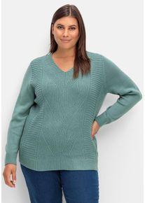Große Größen Pullover mit Zopfstrickmuster im Vorderteil Gr. 50 grün von sheego für Damen