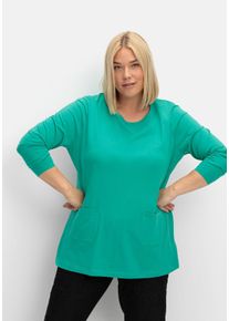 Große Größen Longshirt mit aufgesetzten Taschen Gr. 54 grün von sheego für Damen