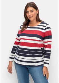Große Größen Langarmshirt aus Jersey, mit Blockstreifen Gr. 40 blau/weiß/rot von sheego für Damen