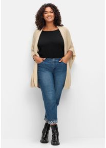 Große Größen Gerade Jeans in 7/8-Länge, mit Herzchen-Einsätzen Gr. 40 blau von sheego für Damen