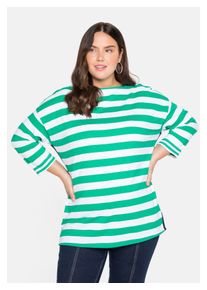 3/4-Arm-Shirt sheego "Große Größen" Gr. 48/50, grün (blattgrün) Damen Shirts Jersey mit seitlichem Kontrasteinsatz und Schlitzen
