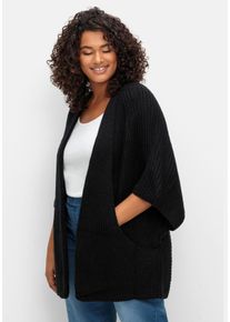 Große Größen Strickjacke in offener Form, mit verkürztem Ärmel Gr. 1 schwarz von sheego für Damen