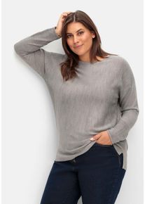 Große Größen Pullover mit Rundhalsausschnitt und Ripp-Details Gr. 50 grau von sheego für Damen