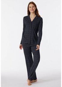 Schiesser Pyjama "Contemporary Nightwear" (Set, 2 tlg) Oberteil mit Reverskragen und durchgehender, funktionaler Knopfleiste, blau