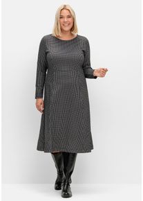 Große Größen Kariertes Shirtkleid in A-Linie und Midilänge Gr. 56 schwarz von sheego für Damen