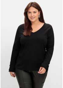 sheego by Joe Browns Große Größen Langarmshirt mit Schmuckknopf am Ärmel Gr. 52/54 schwarz von sheego für Damen