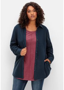 Große Größen Kuschelfleece-Blusenjacke mit Taschen Gr. 46 blau von sheego für Damen