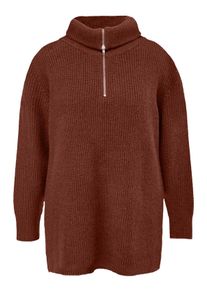 TRIANGLE Große Größen Kuscheliger Pullover mit Troyerkragen Gr. 52 orange für Damen