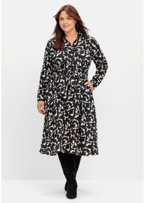Große Größen Hemdblusenkleid mit grafischem Alloverprint Gr. 42 schwarz/weiß gemustert von sheego für Damen